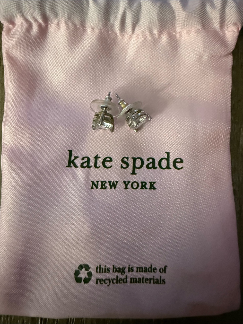 Lower price! kate spade Clear Crystal Stud Earrings with Pink Pouch